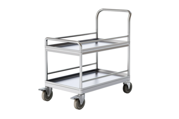 A Gleaming Silver Serving Cart Ready to Roll on a Clear PNG or White Background.