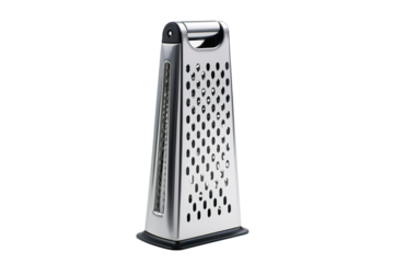 A Stainless Steel Grater Stands Ready for Culinary Adventures on a Clear PNG or White Background.