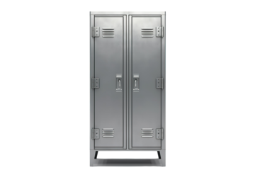 A Sturdy Steel Locker Stands Against a White Background on a Clear PNG or White Background.