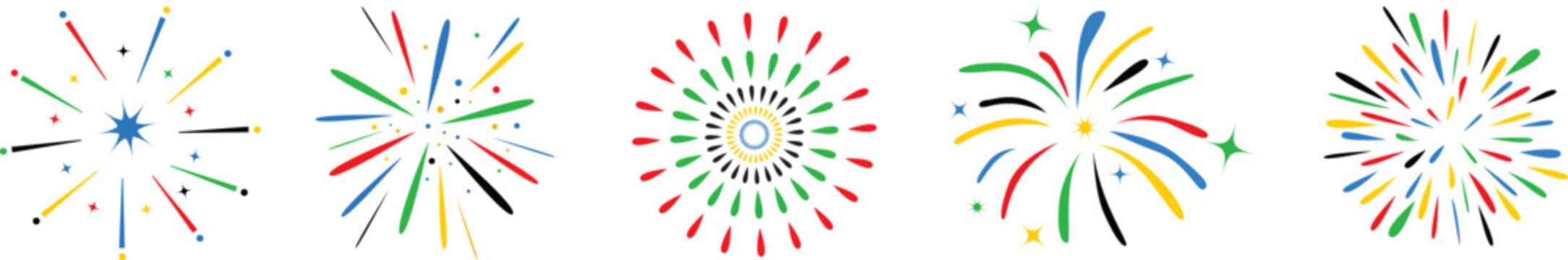Colored Olympic Games fireworks isolated on white background vector illustration.