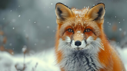 Fototapeta premium Red Fox in Snow, Portrait of Wild Animal in Snowy Forest