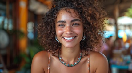 Portrait of a young woman with curly hair