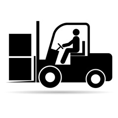Forklift transport icon shadow, industry vehicle machine symbol, fork truck warehouse vector illustration © koblizeek
