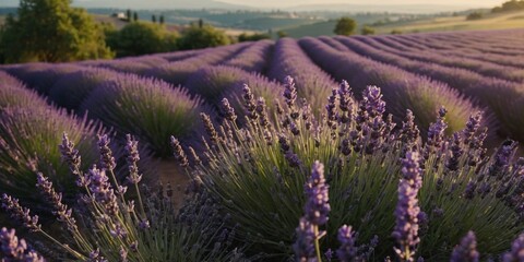 Obraz premium Lavender field in summer Creative banner Copyspace image.