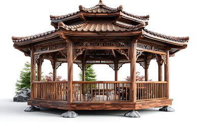  Wooden gazebo with roof and floor, perfect for outdoor gatherings and relaxation.