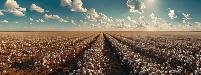 The landscape of a cotton field ready for harvest.