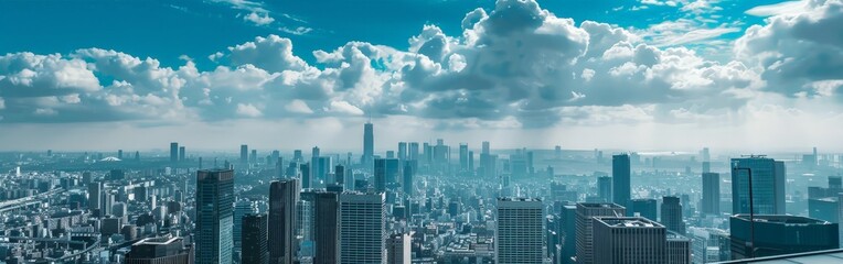 Expansive Panoramic View of Bustling City Under Cloudy Skies