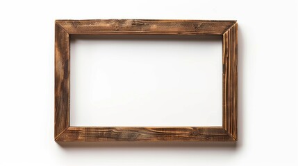 Wooden frame isolated on white background blank canvas interior presentation