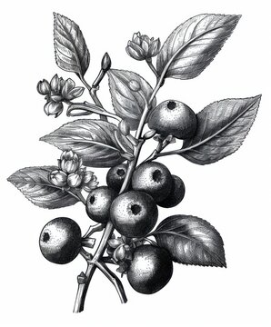 recommend clip art: Black and white Vintage engraved art of a blueberry isolated on white background, ink sketch illustration, simple vector art design, highly detailed line art, high contrasty.