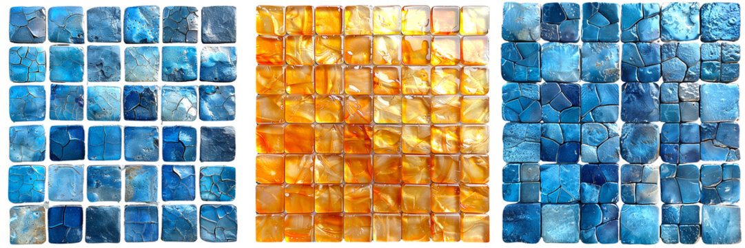 A set of 3 Tiles on a transparent background, Architecture, Design, repair, room, Exterior, Interior, Details, Decorative elements, house, png file, cut off bg, alpha channel