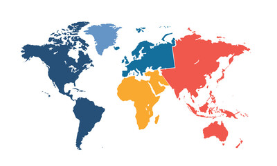 Naklejka premium World map with individual colors,isolated on white background for website layouts,background,education, precise,customizable,Travel worldwide,map silhouette backdrop,earth geography, political,reports