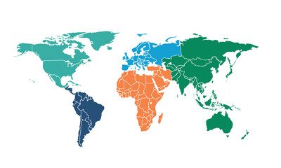 World map with individual colors,isolated on white background for website layouts,background,education, precise,customizable,Travel worldwide,map silhouette backdrop,earth geography, political,reports