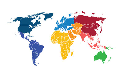 World map with individual colors,isolated on white background for website layouts,background,education, precise,customizable,Travel worldwide,map silhouette backdrop,earth geography, political,reports