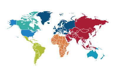World map with individual colors,isolated on white background for website layouts,background,education, precise,customizable,Travel worldwide,map silhouette backdrop,earth geography, political,reports