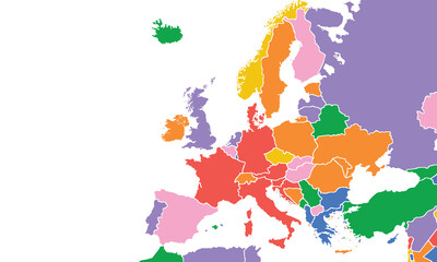 Naklejka premium Europe map with individual colors,isolated on white background for website layouts,background,education, precise,customizable,Travel worldwide,map silhouette backdrop,earth geography, political,report