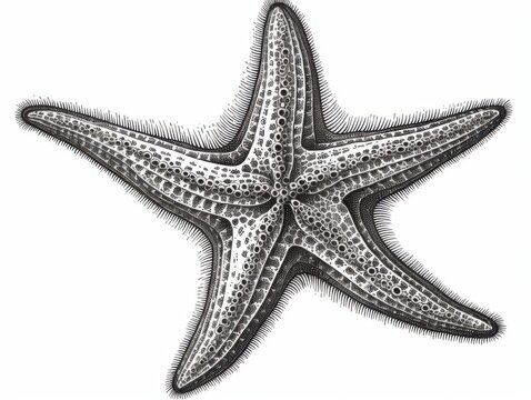 recommend clip art: Black and white Vintage engraved art of a starfish isolated on white background, ink sketch illustration, simple vector art design, highly detailed line art, high contrasty 