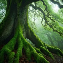 tree in the forest with moss 