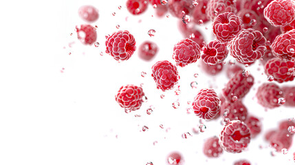Fototapeta premium Raspberry raspberries, many angles and view side top front group pile heap isolated on white background 