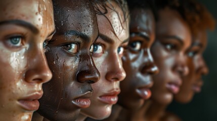 A Row of People With Different Skin Tones and Hair Colors Lined up Next to Each Other - Generative AI