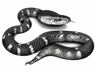 Obraz premium Black and white Vintage engraved art of a snake isolated on white background, ink sketch illustration, simple vector art design, highly detailed line art, high contrasty 