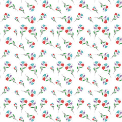 Seamless pattern of colorful flowers isolated on background.