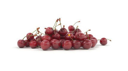Red cherry cherries, many angles and view side top front heap pile bunch isolated on white background 