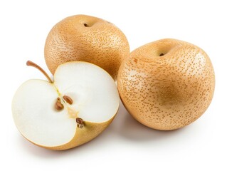 Fototapeta premium Perfectly Sliced Asian Pear: A Fresh Perspective in 4:3 Aspect Ratio