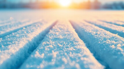 Naklejka premium Aerial view of a blank, untouched snowcovered field, sunlight reflecting off the pristine surface, photorealistic, high resolution