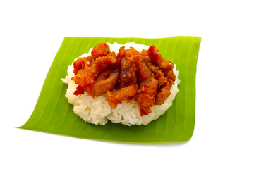 Sticky rice with fried pork