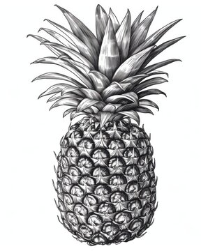 recommend clip art: Black and white Vintage engraved art of a pineapple isolated on white background, ink sketch illustration, simple vector art design, highly detailed line art, high contrasty.