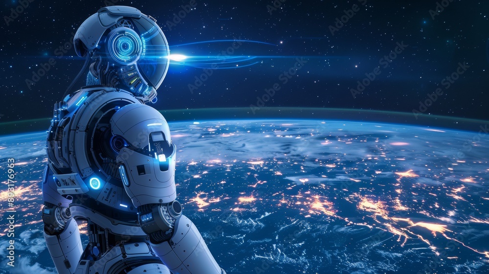 Poster ai technology connects the world. ai controls the internet and networks. ai helps robots interact wi