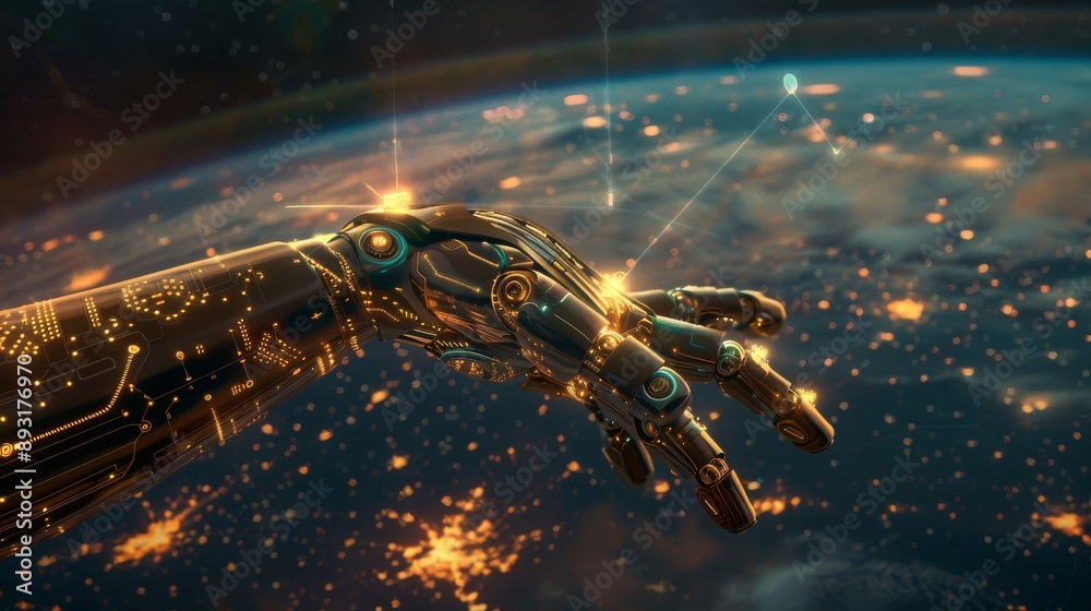 Poster ai technology connects the world. ai controls the internet and networks. ai helps robots interact wi