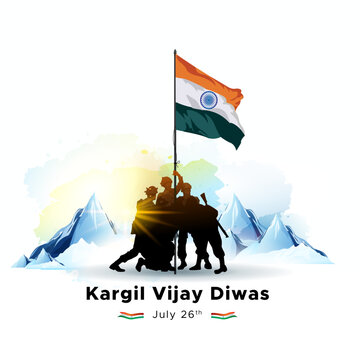 Indian Army celebrating Kargil vijay diwas or victory day. Greeting card social media post design.