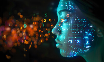 AI speaks letters, text-to-speech or TTS, text-to-voice, speech synthesis applications, generative Artificial Intelligence, futuristic technology in language and communication.