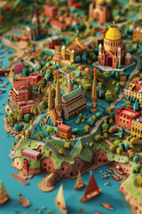 Fototapeta premium Barcelona map image, 3d cartoon style. Generative AI tools