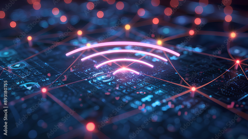 Poster wireless network and connection abstract data background with wifi symbol