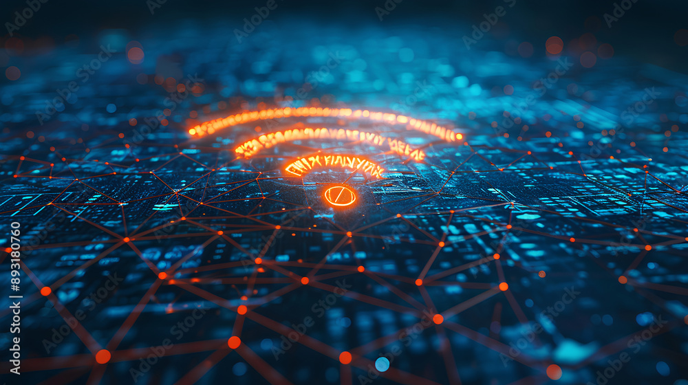 Poster wireless network and connection abstract data background with wifi symbol
