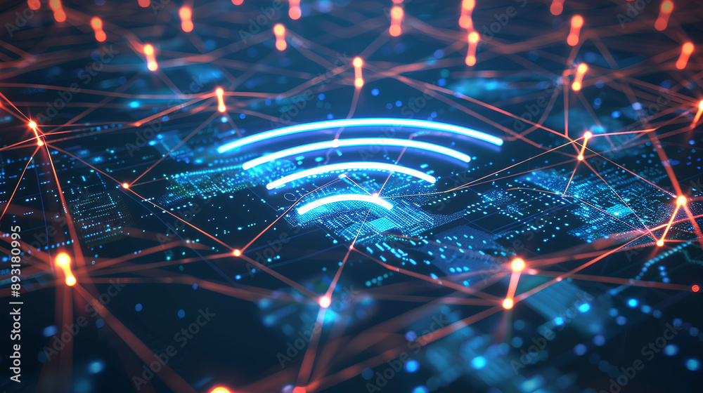 Poster wireless network and connection abstract data background with wifi symbol