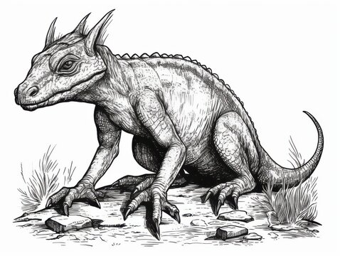recommend clip art: Black and white Vintage engraved art of a kobold isolated on white background, ink sketch illustration, simple vector art design, highly detailed line art, high contrasty 