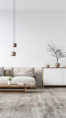 Elegant living room interiors with rustic American elements in warm colors. Residential American Real Estate composition with copy space.