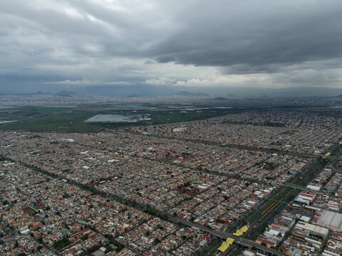 Aerial photographs of the sprawling metropolitan area of Mexico City, specifically Ecatepec