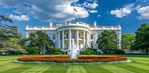 The Iconic White House in Washington DC on a Sunny Day.