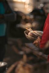 Fisherman selling fish on Mauritius Island.