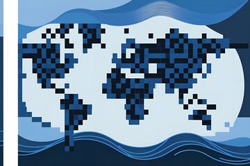 Obraz premium Digital world map with pixels. Colorful blue dot pattern on white background