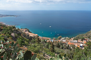 Taormina sea view with town houses, Sicily, Italy