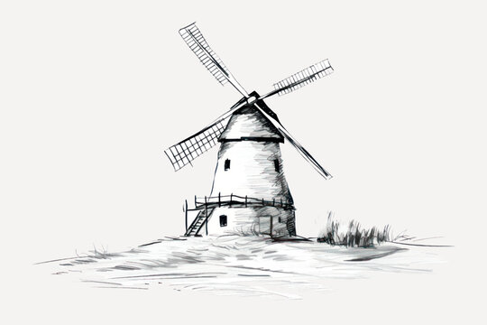 Vintage windmill sketch art