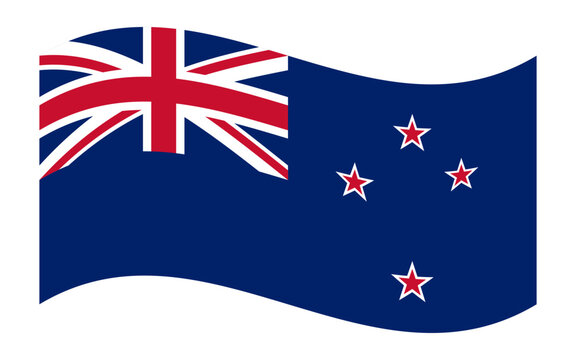 Wavy flag of New Zealand, isolated on transparent background. Vector illustration
