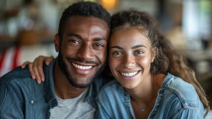 Fototapeta premium Laughing Couple Holding USA Flag in Photorealistic Portrait
