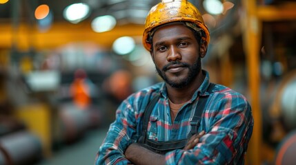 Indian Male Worker Standing Confidently in Factory Setting