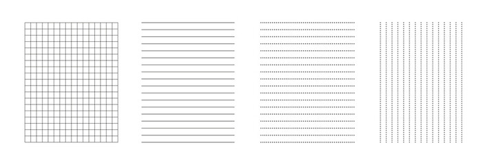  mockup of blank pages of a notebook in line, cell, dot, and grid
